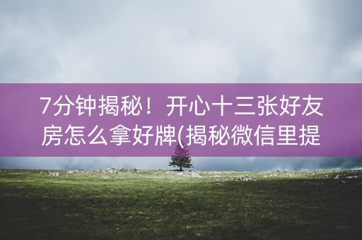 7分钟揭秘！开心十三张好友房怎么拿好牌(揭秘微信里提高胜率)