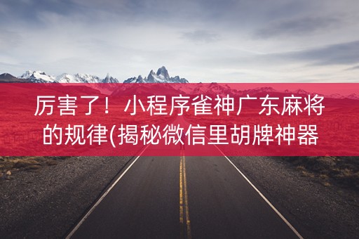 厉害了！小程序雀神广东麻将的规律(揭秘微信里胡牌神器)