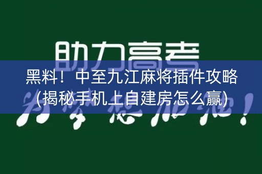 黑料！中至九江麻将插件攻略(揭秘手机上自建房怎么赢)