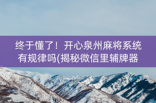 终于懂了！开心泉州麻将系统有规律吗(揭秘微信里辅牌器)