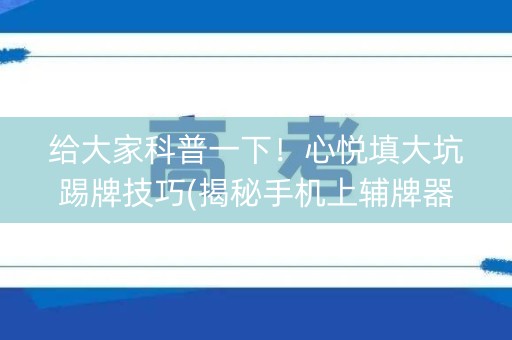 给大家科普一下！心悦填大坑踢牌技巧(揭秘手机上辅牌器)