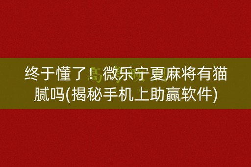 终于懂了！微乐宁夏麻将有猫腻吗(揭秘手机上助赢软件)