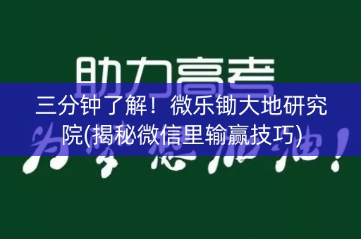 三分钟了解！微乐锄大地研究院(揭秘微信里输赢技巧)