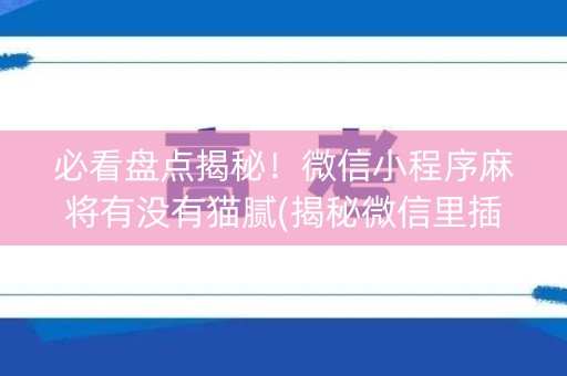 必看盘点揭秘！微信小程序麻将有没有猫腻(揭秘微信里插件下载)