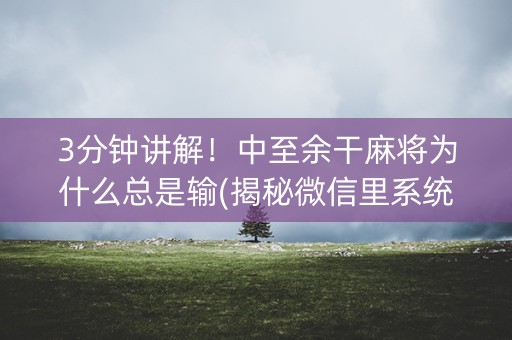 3分钟讲解！中至余干麻将为什么总是输(揭秘微信里系统发好牌)