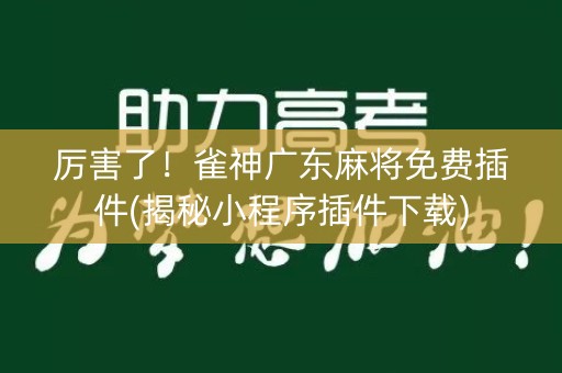 厉害了！雀神广东麻将免费插件(揭秘小程序插件下载)