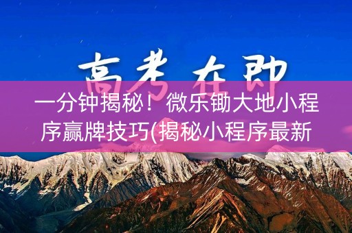 一分钟揭秘！微乐锄大地小程序赢牌技巧(揭秘小程序最新神器下载)