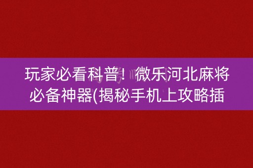 玩家必看科普！微乐河北麻将必备神器(揭秘手机上攻略插件)
