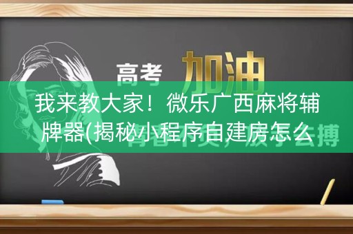 我来教大家！微乐广西麻将辅牌器(揭秘小程序自建房怎么赢)