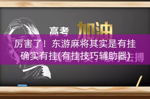 厉害了！东游麻将其实是有挂确实有挂(有挂技巧辅助器)