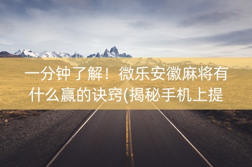 一分钟了解！微乐安徽麻将有什么赢的诀窍(揭秘手机上提高胜率)