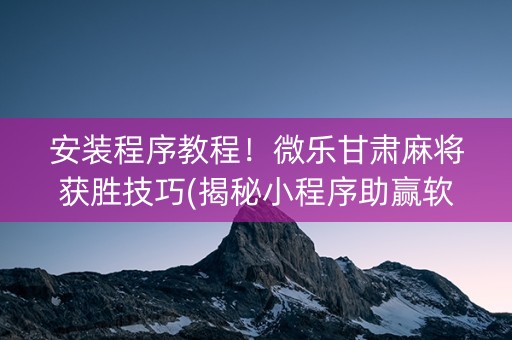 安装程序教程！微乐甘肃麻将获胜技巧(揭秘小程序助赢软件)