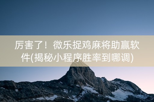 厉害了！微乐捉鸡麻将助赢软件(揭秘小程序胜率到哪调)