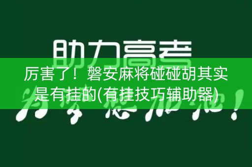 厉害了！磐安麻将碰碰胡其实是有挂的(有挂技巧辅助器)