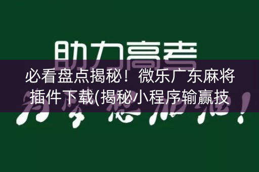必看盘点揭秘！微乐广东麻将插件下载(揭秘小程序输赢技巧)