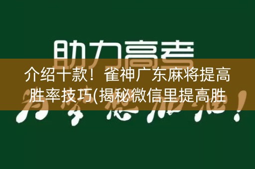 介绍十款！雀神广东麻将提高胜率技巧(揭秘微信里提高胜率)