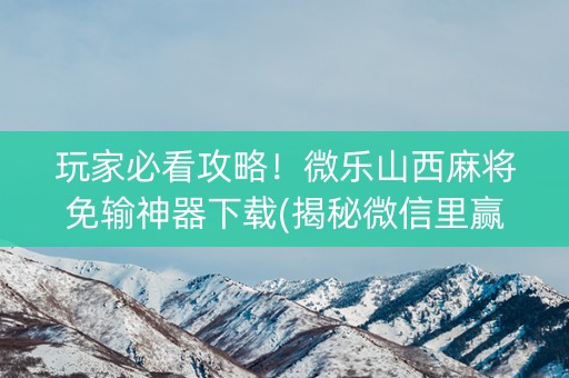 玩家必看攻略！微乐山西麻将免输神器下载(揭秘微信里赢的秘诀)