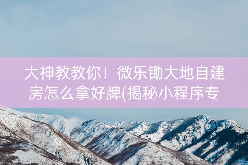 大神教教你！微乐锄大地自建房怎么拿好牌(揭秘小程序专用神器下载)