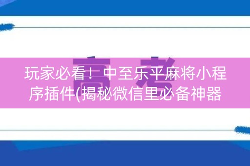 玩家必看！中至乐平麻将小程序插件(揭秘微信里必备神器)