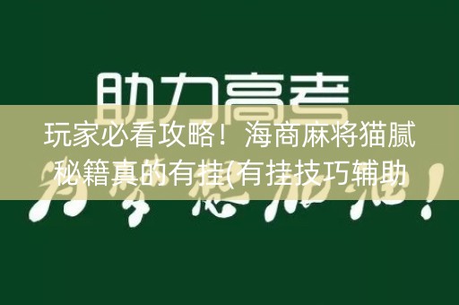 玩家必看攻略！海商麻将猫腻秘籍真的有挂(有挂技巧辅助器)
