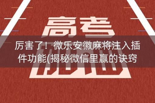 厉害了！微乐安徽麻将注入插件功能(揭秘微信里赢的诀窍)
