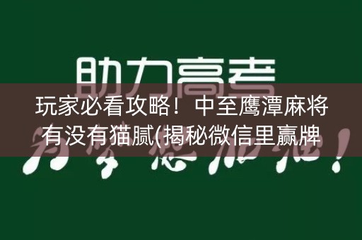 玩家必看攻略！中至鹰潭麻将有没有猫腻(揭秘微信里赢牌技巧)