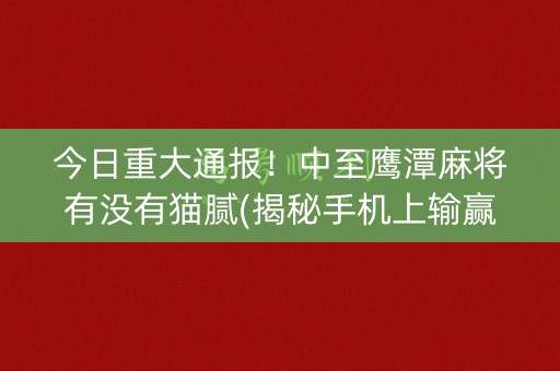 今日重大通报！中至鹰潭麻将有没有猫腻(揭秘手机上输赢技巧)