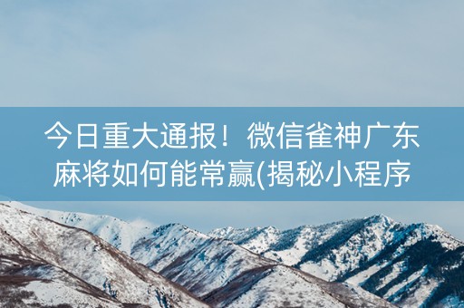今日重大通报！微信雀神广东麻将如何能常赢(揭秘小程序系统发好牌)