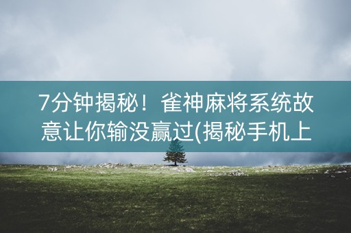 7分钟揭秘！雀神麻将系统故意让你输没赢过(揭秘手机上专用神器下载)