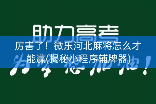 厉害了！微乐河北麻将怎么才能赢(揭秘小程序辅牌器)