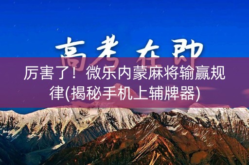 厉害了！微乐内蒙麻将输赢规律(揭秘手机上辅牌器)