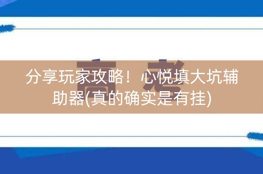 分享玩家攻略！心悦填大坑辅助器(真的确实是有挂)