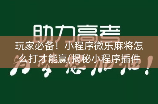 玩家必备！小程序微乐麻将怎么打才能赢(揭秘小程序插件下载)