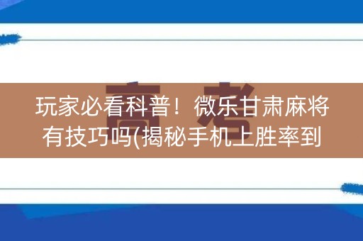 玩家必看科普！微乐甘肃麻将有技巧吗(揭秘手机上胜率到哪调)