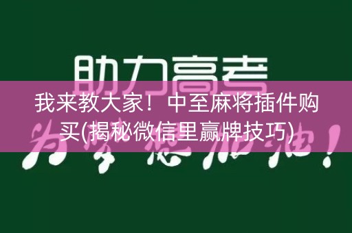 我来教大家！中至麻将插件购买(揭秘微信里赢牌技巧)