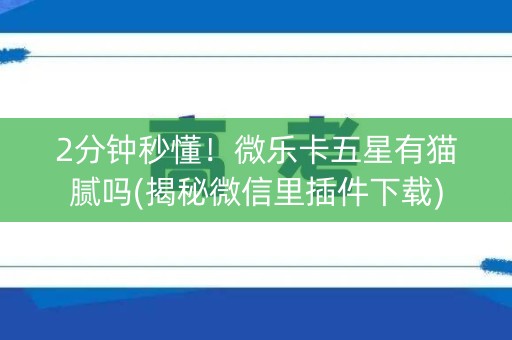 2分钟秒懂！微乐卡五星有猫腻吗(揭秘微信里插件下载)