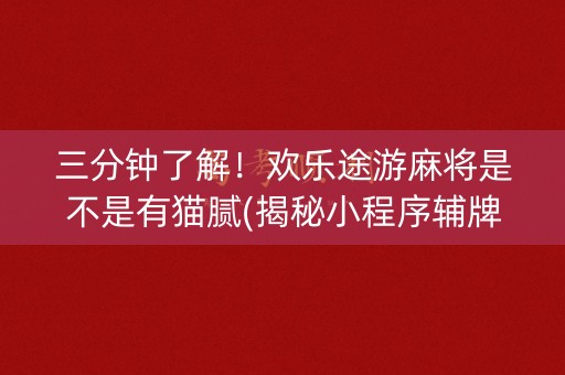 三分钟了解！欢乐途游麻将是不是有猫腻(揭秘小程序辅牌器)