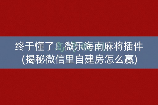 终于懂了！微乐海南麻将插件(揭秘微信里自建房怎么赢)