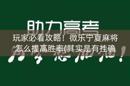 玩家必看攻略！微乐宁夏麻将怎么提高胜率(其实是有挂确实有挂)
