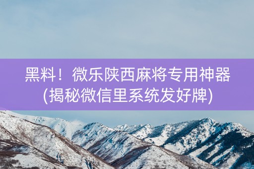 黑料！微乐陕西麻将专用神器(揭秘微信里系统发好牌)