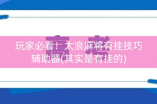 玩家必看！太浪麻将有挂技巧辅助器(其实是有挂的)
