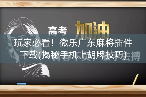 玩家必看！微乐广东麻将插件下载(揭秘手机上胡牌技巧)