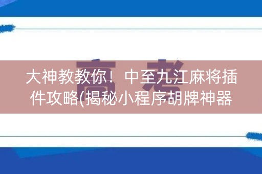 大神教教你！中至九江麻将插件攻略(揭秘小程序胡牌神器)