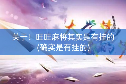 关于！旺旺麻将其实是有挂的(确实是有挂的)