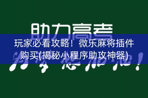 玩家必看攻略！微乐麻将插件购买(揭秘小程序助攻神器)