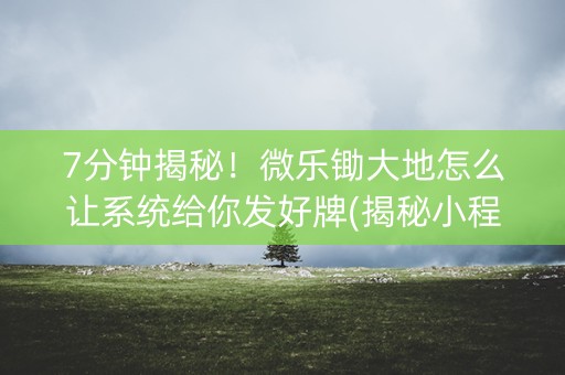 7分钟揭秘！微乐锄大地怎么让系统给你发好牌(揭秘小程序助手软件)