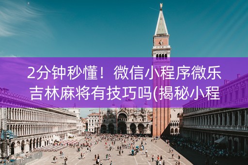 2分钟秒懂！微信小程序微乐吉林麻将有技巧吗(揭秘小程序必备神器)
