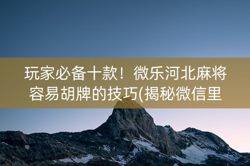 玩家必备十款！微乐河北麻将容易胡牌的技巧(揭秘微信里最新神器下载)