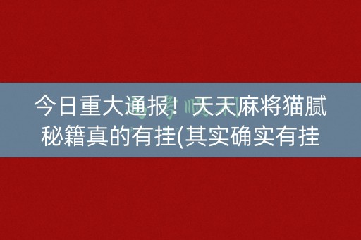 今日重大通报！天天麻将猫腻秘籍真的有挂(其实确实有挂)
