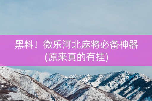 黑料！微乐河北麻将必备神器(原来真的有挂)